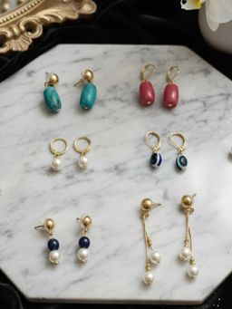 PANASH - Multi-Color Geometric Drop Earrings (Pack of 6)