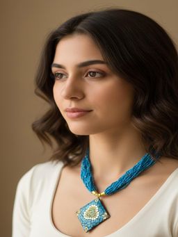 PANASH - Gold-Plated Artificial Blue Beaded Bohemian Necklace