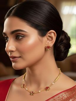 PANASH - Gold-Plated Multi-Color Beaded Necklace with Earrings