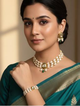 PANASH - Gold-Plated Green Necklace & Earrings with Bracelet