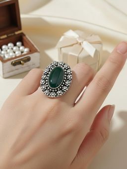 PANASH - Green Silver-Plated Brass Crystals Ring