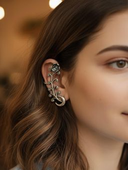 PANASH - Silver Floral Ear Cuff Earrings