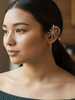 PANASH - Silver Floral Ear Cuff Earrings