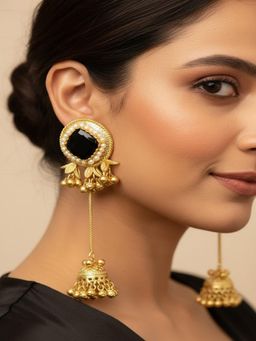 PANASH - Black Geometric Jhumkas Earrings