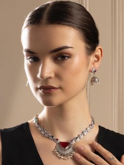 PANASH - Multi-Color Stones Studded & Beaded Necklace with Earrings