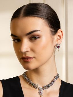 PANASH - Multi-Color Stone-Studded & Beaded Oxidised Necklace with Earrings