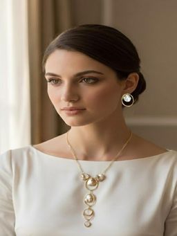 PANASH - Gold Plated Ivory Pearl Necklace with Earrings