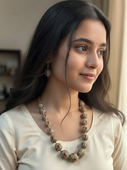 PANASH - Gold-Plated Pink Crystals Necklace with Earrings