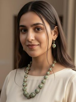 PANASH - Gold-Plated Green Crystals Necklace with Earrings