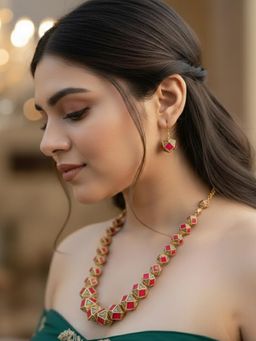PANASH - Gold-Plated Pink Crystals Necklace with Earrings