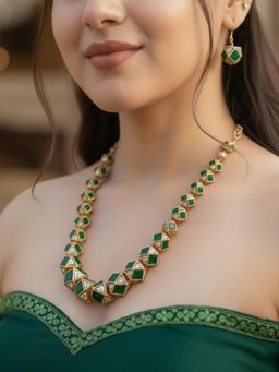 PANASH - Gold-Plated Green Crystals Necklace with Earrings