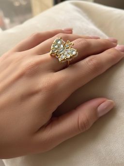 PANASH - White Gold-Plated Stone Studded Adjustable Ring