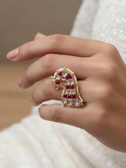PANASH - Multi-Color Gold-Plated Stone Studded Adjustable Rings