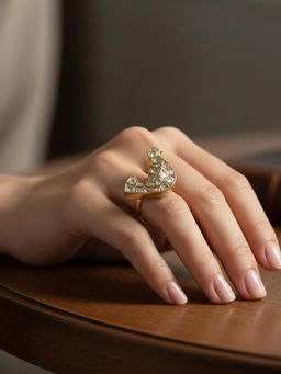 PANASH - White Gold-Plated Stone Studded Adjustable Ring