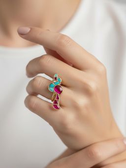 PANASH - Multi-Color Gold-Plated Stone Studded Adjustable Ring