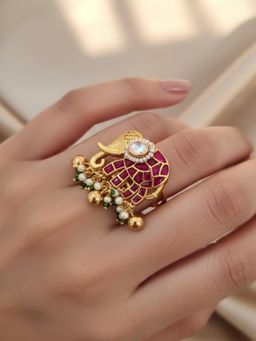 PANASH - Multi-Color Gold-Plated Stone Studded Adjustable Ring