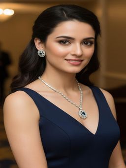 PANASH - Silver-Plated Blue American Diamond Necklace with Earrings