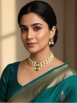 PANASH - Gold-Plated Green Necklace & Earrings