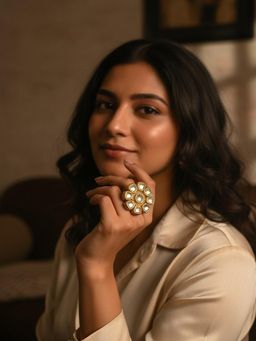 PANASH - White Gold-Plated Kundan-Studded Adjustable Ring