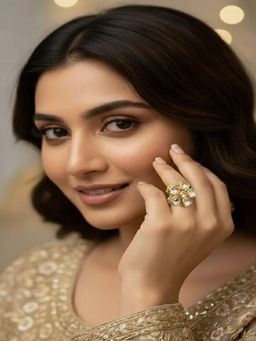 PANASH - White Gold-Plated Cubic Zirconia Studded Ring