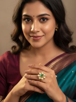 PANASH - Green Gold-Plated Kundan-Studded Adjustable Ring