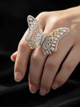 PANASH - White Gold-Plated Brass Artificial Stones Ring