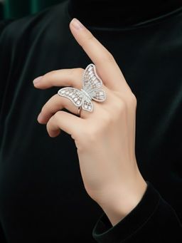 PANASH - White Silver-Plated AD-Studded Ring