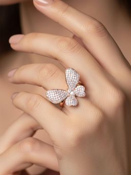 PANASH - Rose Gold-Plated Butterfly Shape White Stones Ring