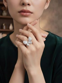 PANASH - White Silver-Plated AD-Studded Ring