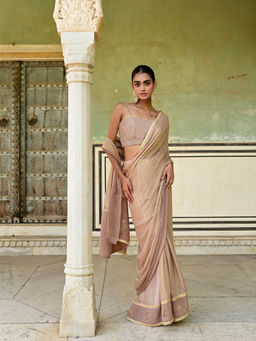Taro India - Gulnaar Beige Embellished Saree with Unstitched Blouse
