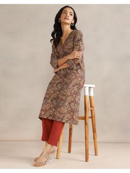 Fabindia - Maroon Cotton Kalamkari Printed Knee Length Kurta