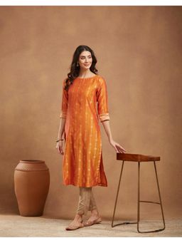 Fabindia - Orange Cotton Silk Blend Long Kurta
