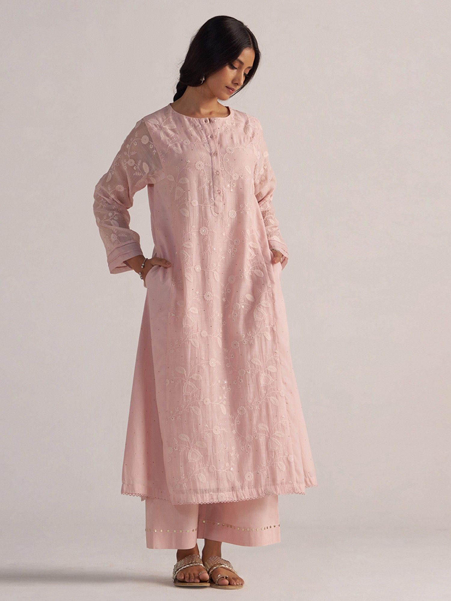 ganga fashions Potpourri Pink Pure Chanderi Co-Ord Set-picture-19