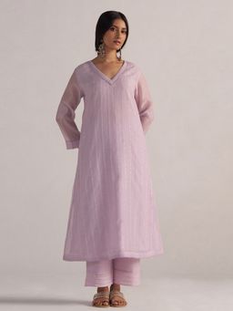 Ganga Fashions - Winsome Orchid Pure Chanderi Kurta and Pant