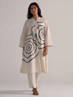 Ganga Fashions - Women Cream Cotton Print Co-Ord Set