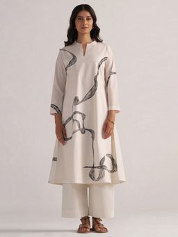 Ganga Fashions - Cream Cotton Printed Co-Ord Set