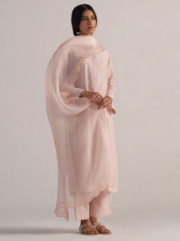 Ganga Fashions - Pink Chalk Pure Chanderi Kurta with Pant and Dupatta