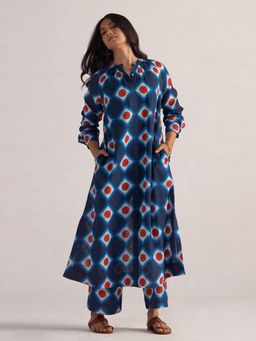 Ganga Fashions - Deep Blue Cotton Linen Printed Co-Ord Set