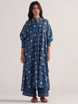 Ganga Fashions - Moroccan Blue Anar Print Mul-Chanderi Co-Ord Set