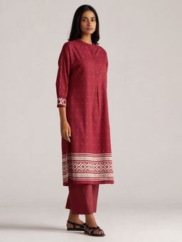 Ganga Fashions - Maroon Mul-Mul Print Co-Ord Set