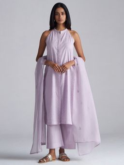 Ganga Fashions - Lavender Cotton Dobby Kurta with Pant and Dupatta
