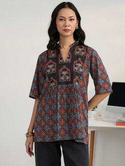 Gerua By Libas - Blue Ethnic Motif Printed Kurti