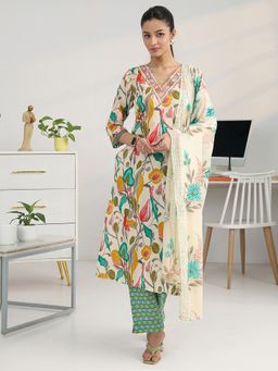 Gerua By Libas - Women Multi-Color Cotton Blend Floral Kurta with Trouser and Dupatta