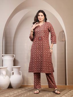 Nayam by lakshita - Ethnic Motif Printed Maroon Straight Kurta and Pant