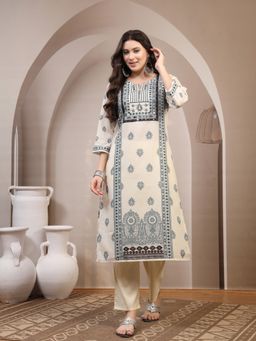 Nayam by lakshita - Tribal Printed Cream Kurta with Pant