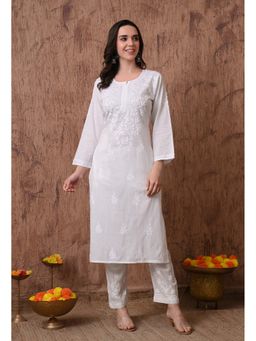 SYRISH - Women Classic Lucknowi Chikankari Ethnic Hand Embroidered Straight Kurta