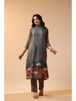 Ekana Label - Women Multicolor Signature Stripes Crepe Kurta with Pant