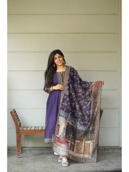 Ekana Label - Women Purple Sajti Shaam Cotton Silk Kurta with Pant and Dupatta
