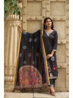 Ekana Label - Women Selina Black Cotton Kurta with Pant and Dupatta