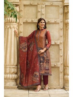 Ekana Label - Women Brown Cotton Silk Kurta with Pant and Dupatta